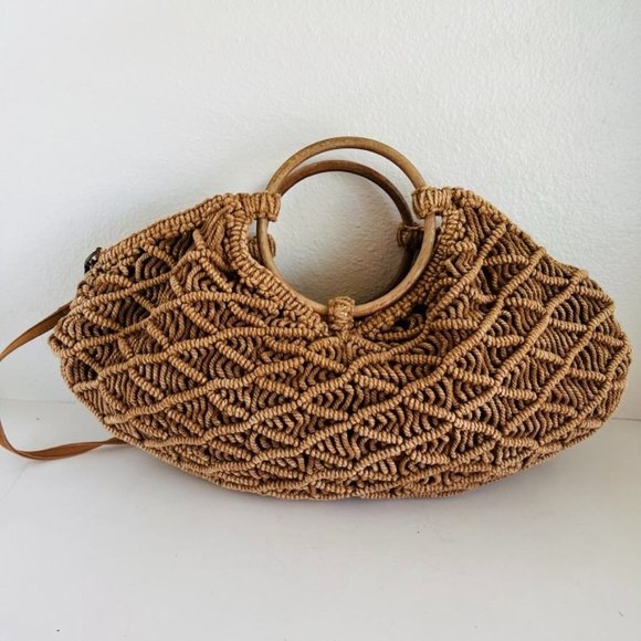 Sold.  Free People Brown Point Break Macrame Multi-Way Bag - Picture 8 of 12